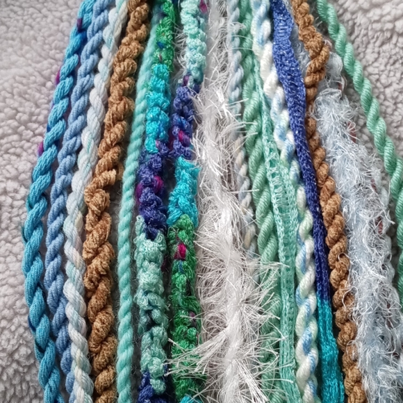 Blue Green Tan Cream Earthy Yarnfall - Picture 2 of 10